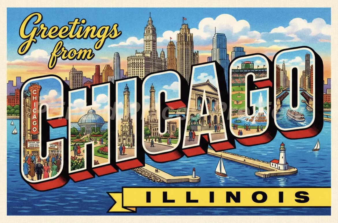 a greetings from chicago postcard